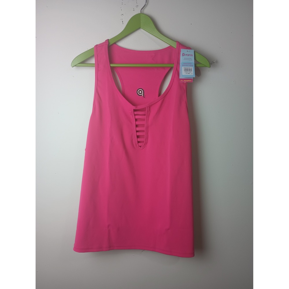 Pop Fit Womens‎ 4XL Pink Ladder Cutout Racerback Activewear Tank Top POP2075-3